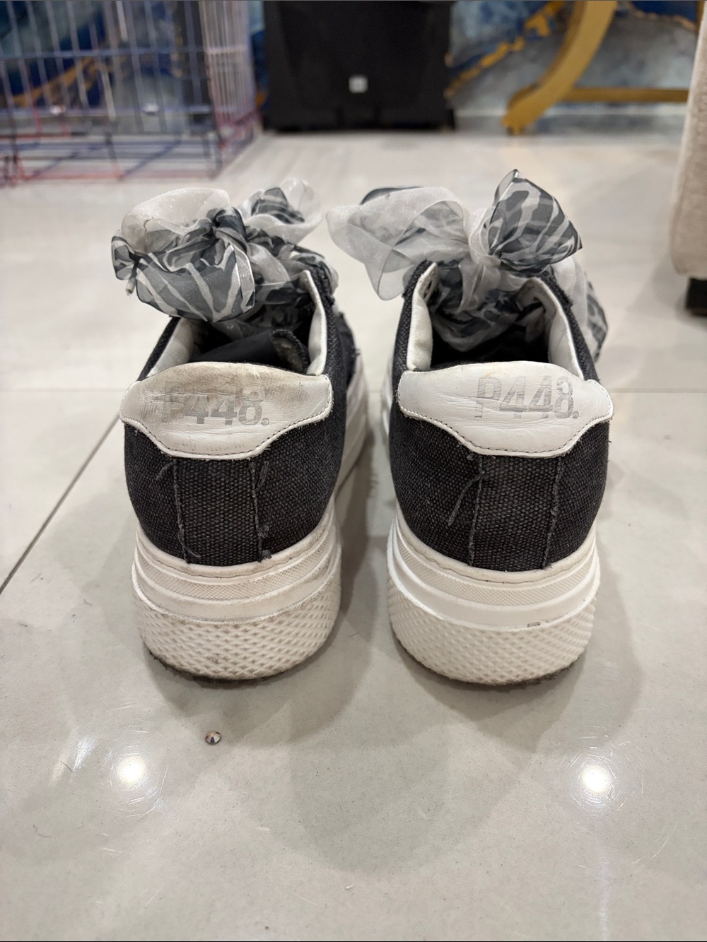 P448 Dark Gray & White Platform Sneakers w/ Sheer Zebra Laces - Picture 3 of 5